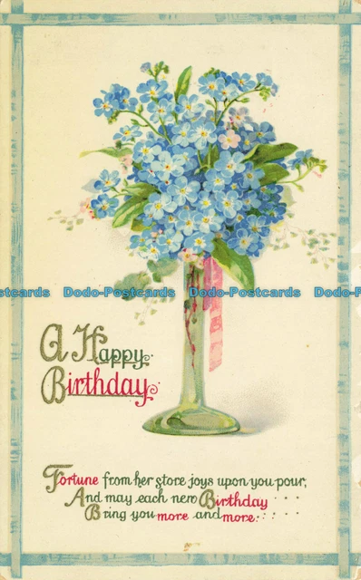 R642252 A Happy Birthday. Blue Flowers in Vase. Wildt and Kray. Series 2945