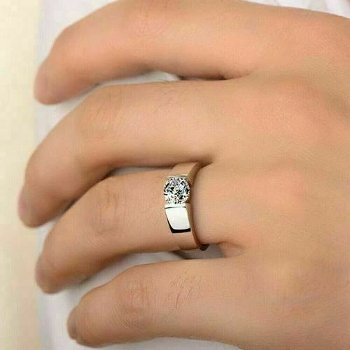 Bague de fiançailles pour homme en moissanite rond taille brillant 3 carats...