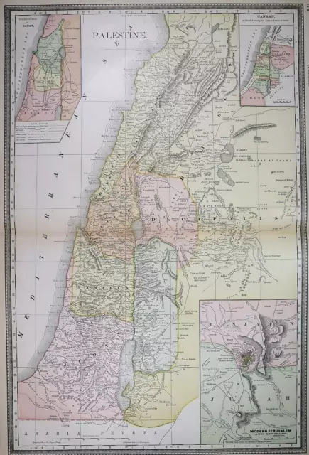Authentic 1882 R McNally Atlas Map PALESTINE, JERUSALEM ~ FreeS&H   Inv#144