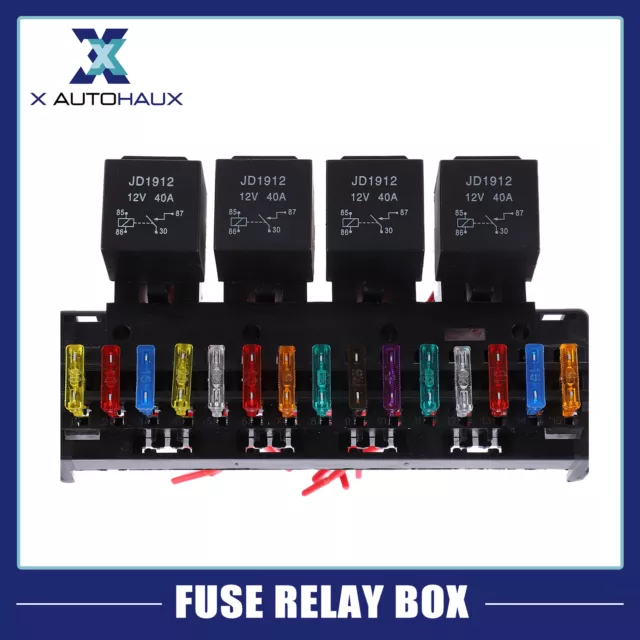 Car 12V 15 Slot Fuse Relay Box Kit 4 Relays Multi-circuit Assembly Control