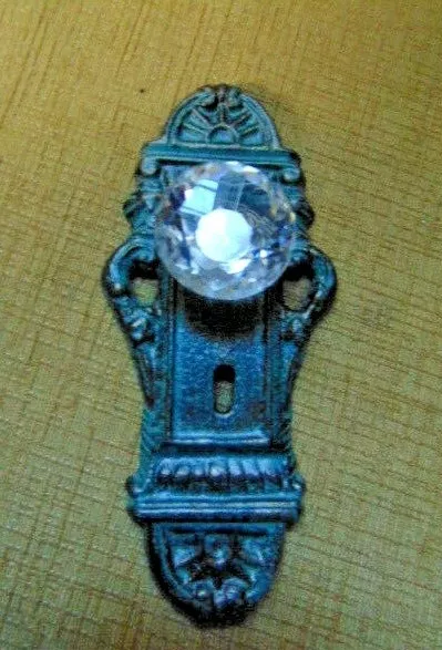 Vtg Style Door Plates Glass Knob Cast Iron Green Hook Handle Shabby Victorian