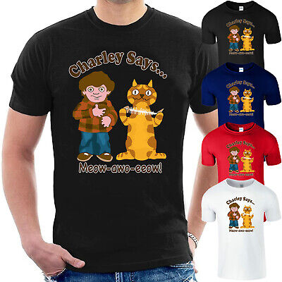 Charley Says Meow Mens T-Shirt Funny Cartoon Rave Techno Dance Unisex Tee Gift