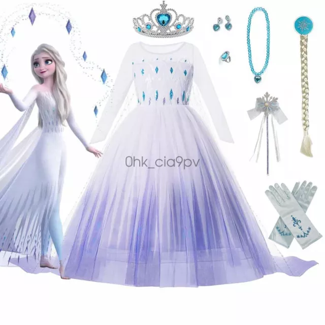 Kinder Mädchen Eiskönigin Elsa Kleid Frozen Prinzessin Cosplay Kostüm Halloween