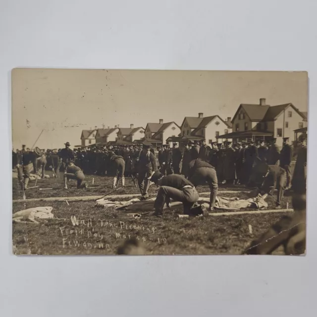 Wall Tent Pitching Field Day Mar 24/10 RPPC Postcard Fort Worden Port Townsend