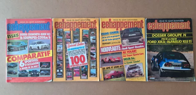 Lot de 4 Revue Echappement numéros anciens Vintage 80' Youngtimer Rallye Courses
