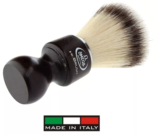 Omega 0146126 pennello da barba  pelo sintetico Hi Brush manico legno made Italy 3