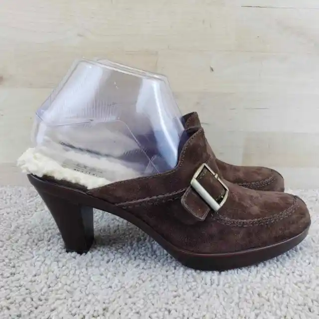 UGG Isabella Women's Size 7 Brown Leather Shearling Buckle Clogs Shoes 5565