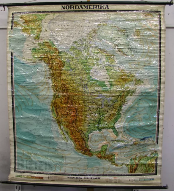 Schulwandkarte Wandkarte map Karte Nordamerika Amerika USA 153x174 Kanada 60er