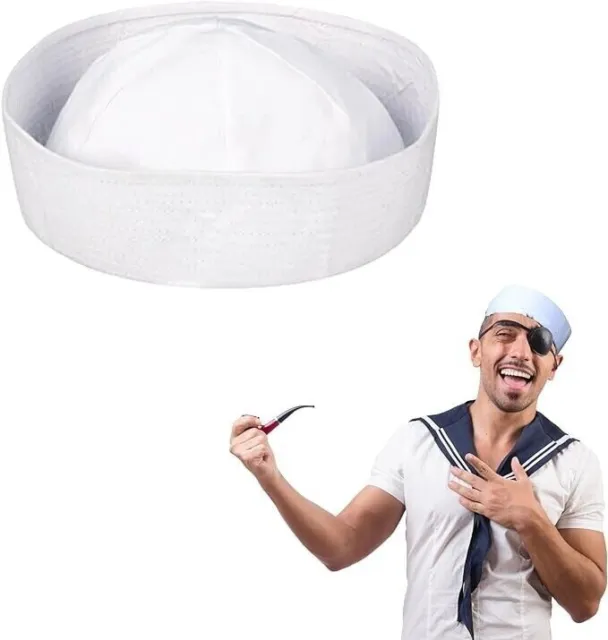 WHITE DOUGHBOY MARINE SAILOR HAT Adult Cap Halloween Fancy Dress Party Costume