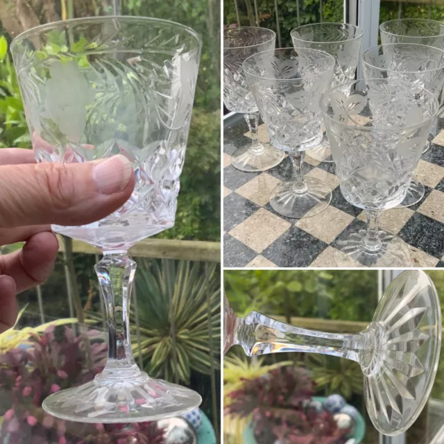 👀1 RED WINE Cut Glass LEAD CRYSTAL ENGRAVED GRAPEVINE  BRIERLEY HILL 5 1/2”