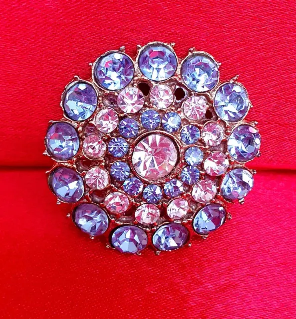 Lovely Vintage Baby Blue and Clear Domed Round Brooch Pin