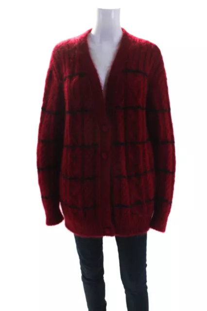 Saint Laurent Womens Striped Print Textured Buttoned-Up Cardigan Red Size M