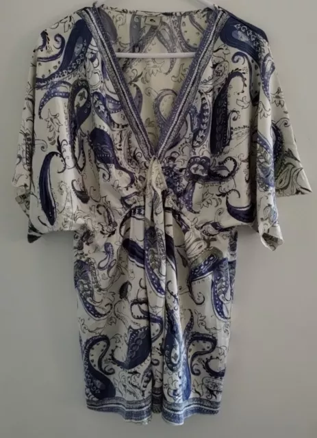 Bub2b Maternity Kimono Style Blue And Cream Paisley Print Top XL