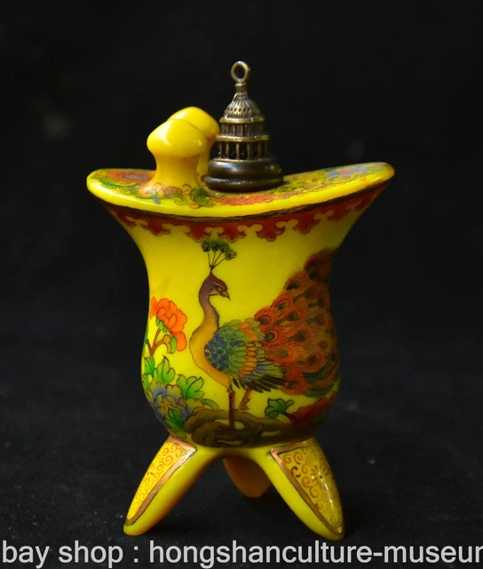 3.4" Chinese Colour Porcelain Painting Dynasty Peacock Snuff box Snuff Bottle