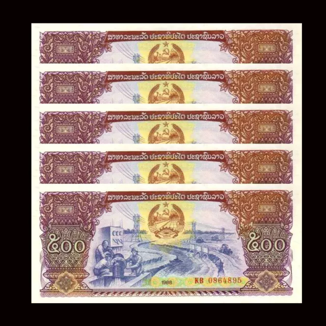 Lot 5 PCS,  Laos 500 Kip ,2015 , P-31b, UNC