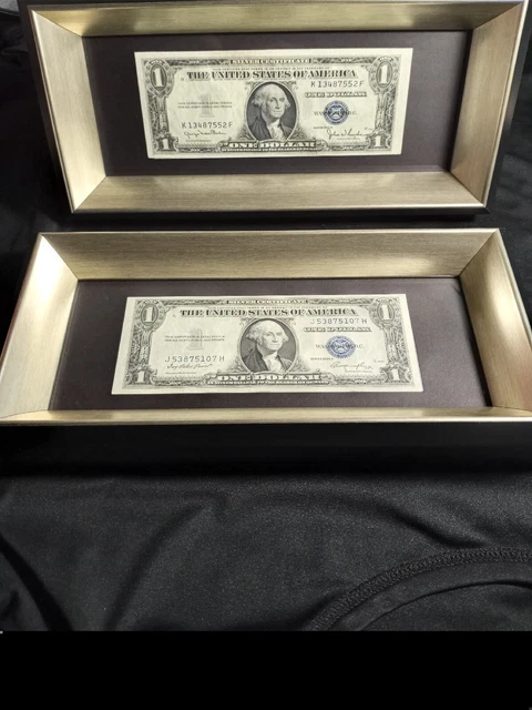 SALE-2 1935 US $1 ONE DOLLAR BILL SILVER CERTIFICATE BLUE SEAL  UNC NOTE w FRAME