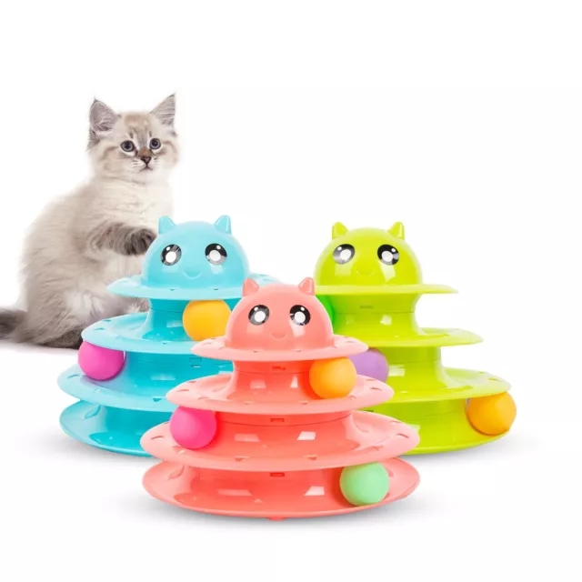 3 Tier Cat Ball Toy with 3 Colour Balls Interactive Toy for Indoor Cat Kitten