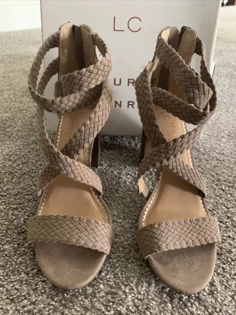 NIB women’s LC Lauren Conrad Aventurine Taupe high heel sandal shoes size 7.5