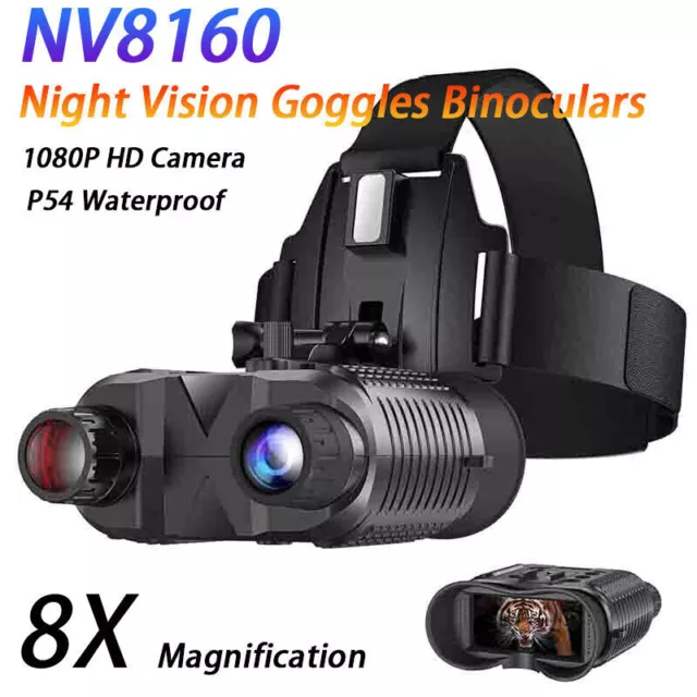 Digital 8X Zoom Night Vision Goggles Head Mounted Binoculars HD Infrared Hunting