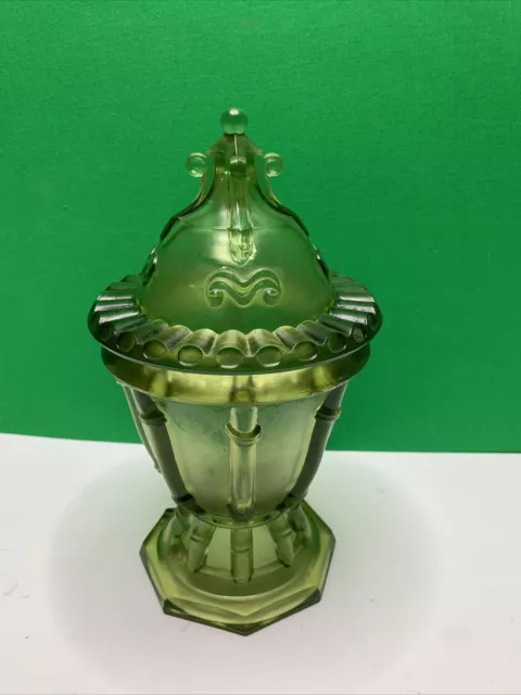 Imperial Glass Cathay Bamboo Urn Green Frosted Design By Virginia B Evans RARE