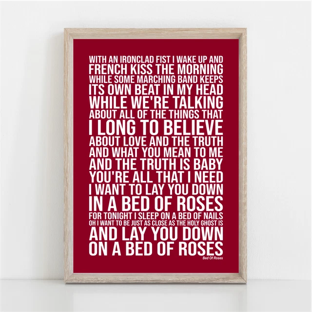 BON JOVI BED OF ROSES Song Lyrics Poster Print Wall Art £14.00 ...