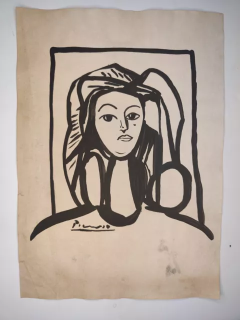 Pablo Picasso Signed and Stamped Vintage Art Drawing Old Paper Handcarved 5