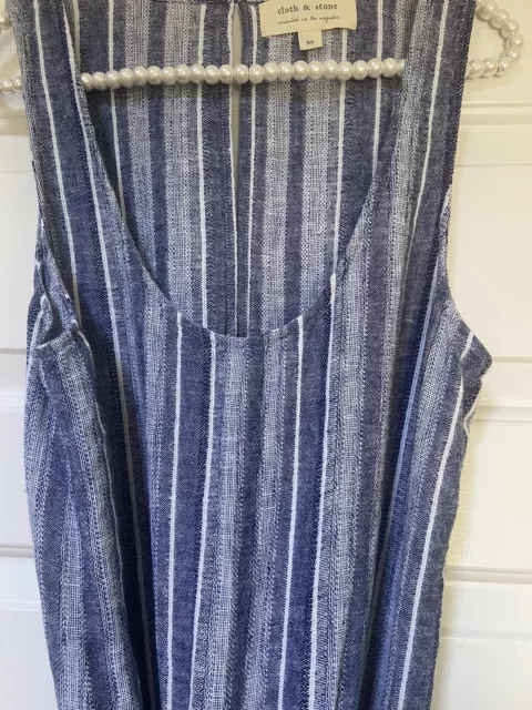 NEW CLOTH & Stone Jumpsuit M Blue Striped Linen Blend Sleeveless Open ...