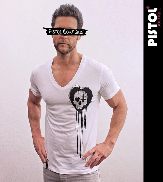 T Shirt Film Skull V-Neck T-Shirt Mens Biker Tattoo Tribal Viking