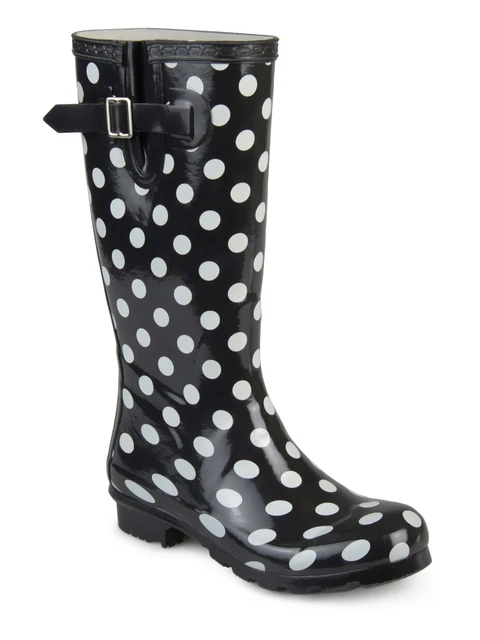 JOURNEE COLLECTION Womens Black Mist Round Toe Block Heel Rain Boots 10