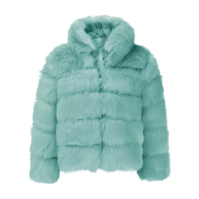 Women's Winter Coat Jacket Luxury Faux Fur Slim Long Sleeve Collar Coat Overcoat 3