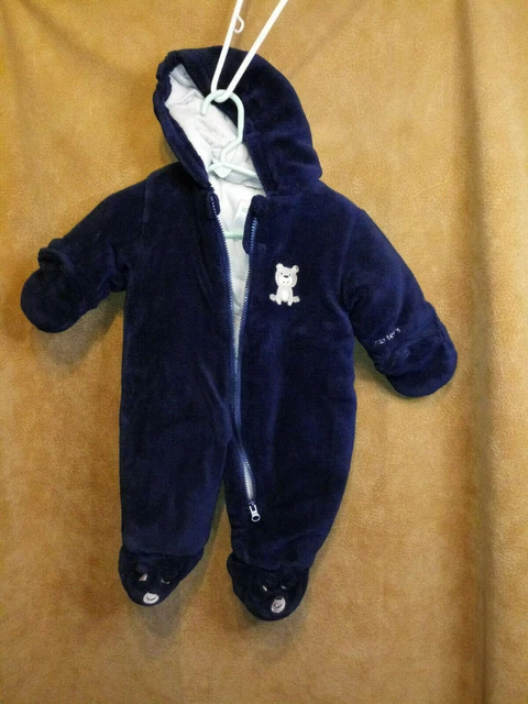 Baby soft faux fur bear snowsuit navy blue Carters 3 to 6 months EUC zip front