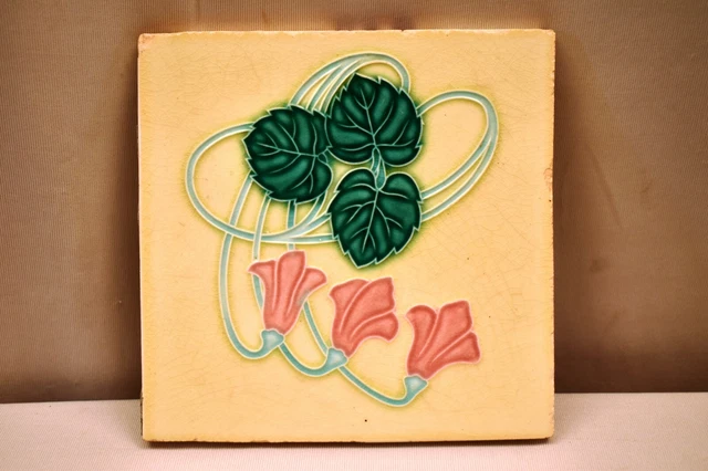Vintage Japan Tile Majolica Art Nouveau Danto Kaisha Porcelain Floral Design "84 2