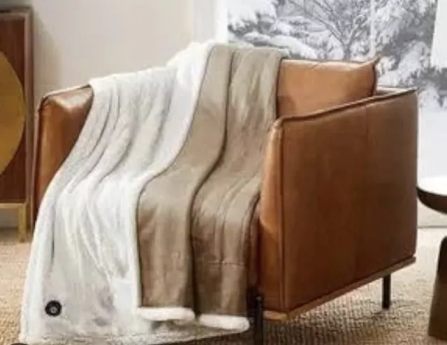 Berkshire Life Heated Luxe Faux Fur Throw Electric Blanket, Taupe 50" x 60"