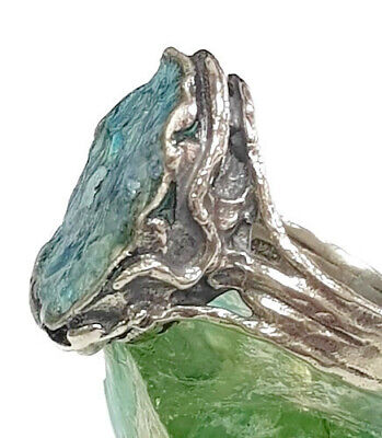 Roman Glass Ring Silver 925 Ancient Fragment 200 BC Bluish Patina Size:8 Israel