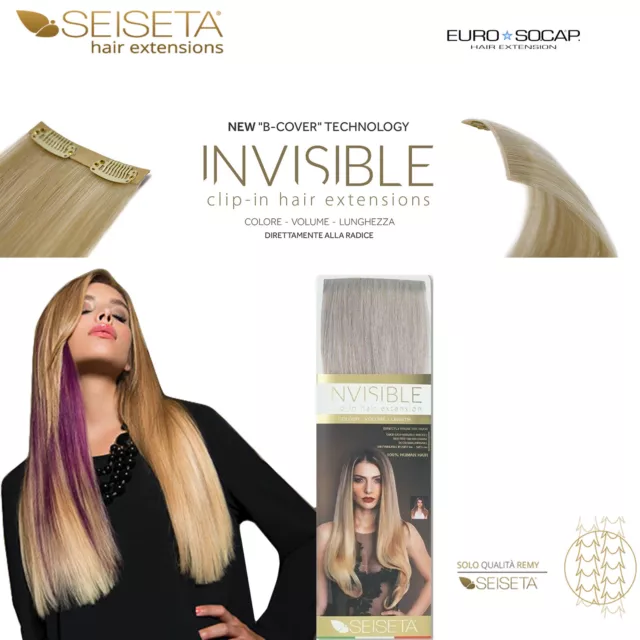 Invisibile Clip in Hair Extension SEISETA capelli veri Fascia con 2 clip  Remy
