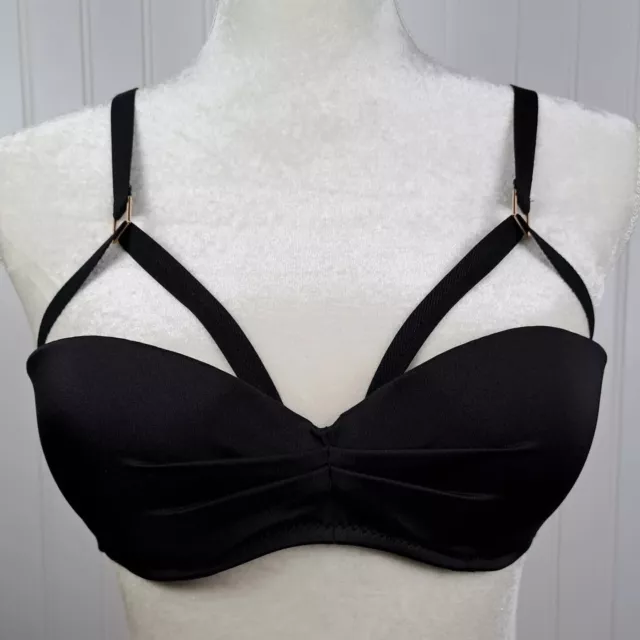 Victorias Secret Bikini Top Womens 34B Black Satin Padded Push Up Underwire