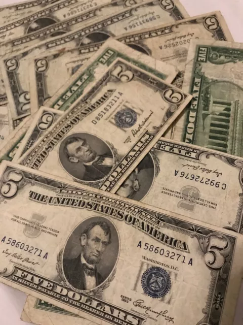 ✯ One RARE 1953 Blue Seal $5 Silver Certificate Note FIVE Dollar Bill Lot Money✯ 4