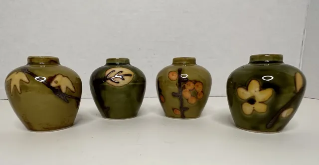 Vintage Earth Tone Miniature Ceramic Ginger Jar Vase Made in Japan Set Of 4