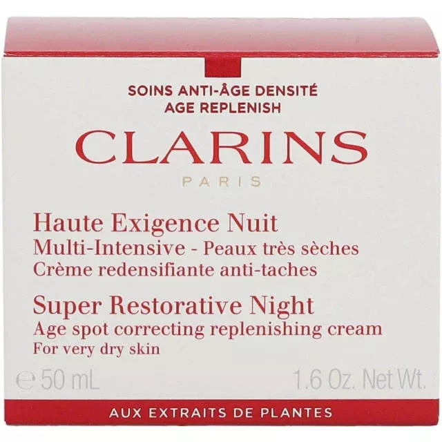 Crema de noche súper restauradora Clarins para piel muy seca 1,6 onzas líquidas