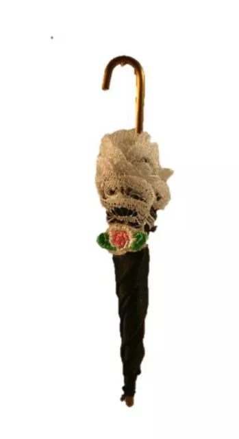 Puppenstube Miniatur - Regenschirm 8,5cm schwarz mit Spitzen 1:12