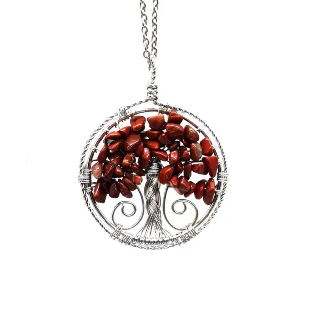 5PCS Tree of Life Red Jasper Wire Wrap Natural Gemstone Pendant Necklace Jewelry