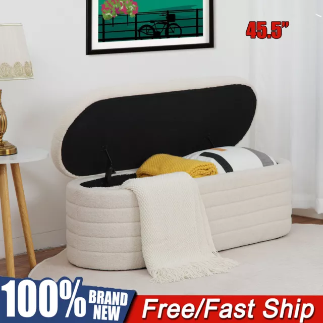 Teddy Storage Ottoman Modern Sherpa Oval Upholstered  End of Bed Bench Footrest