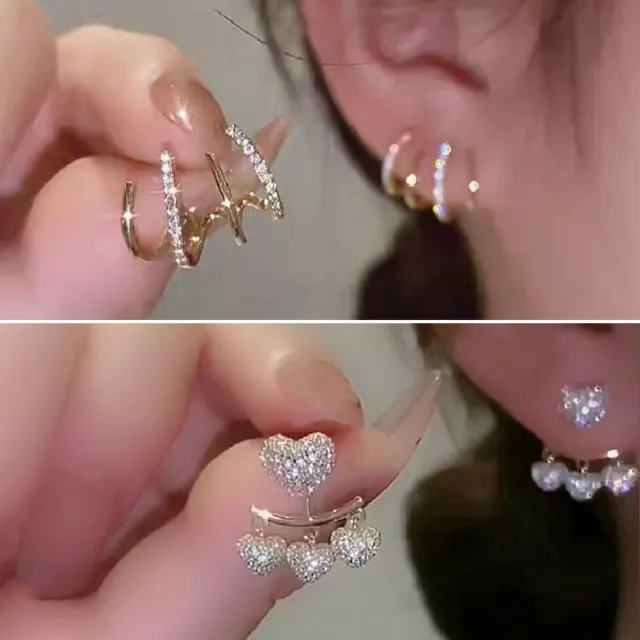 925 Silver Crystal Zircon Flower Earrings Stud Dangle Wedding Women Jewelry