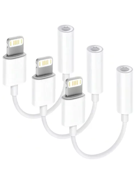 3 PACK For iPhone Headphone Adapter Jack 8Pin to 3.5mm Aux Cord Dongle Converter