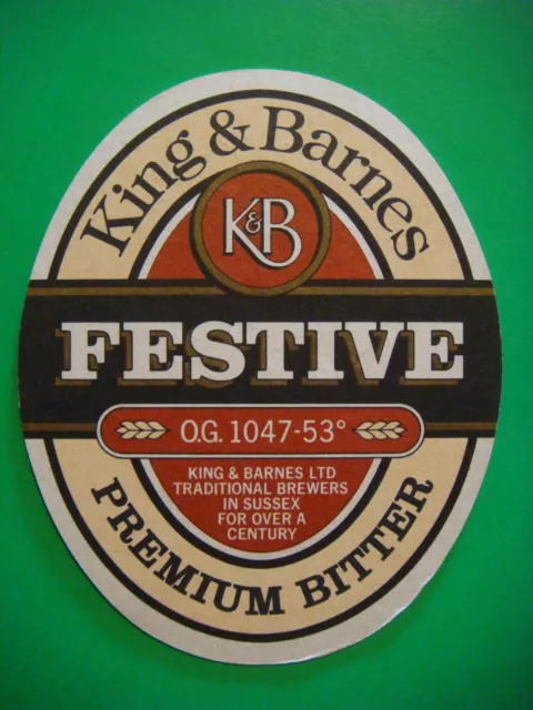 Beer Coaster Bar Mat ~ KING & BARNES Festive Premium Bitter ~ Horsham, Sussex UK