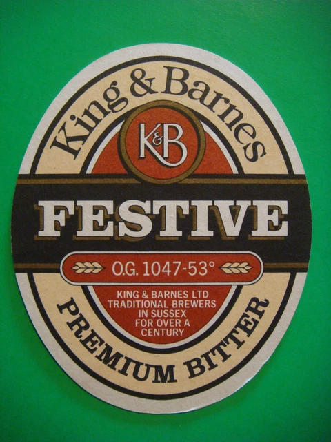Beer Coaster Bar Mat ~ KING & BARNES Festive Premium Bitter ~ Horsham, Sussex UK