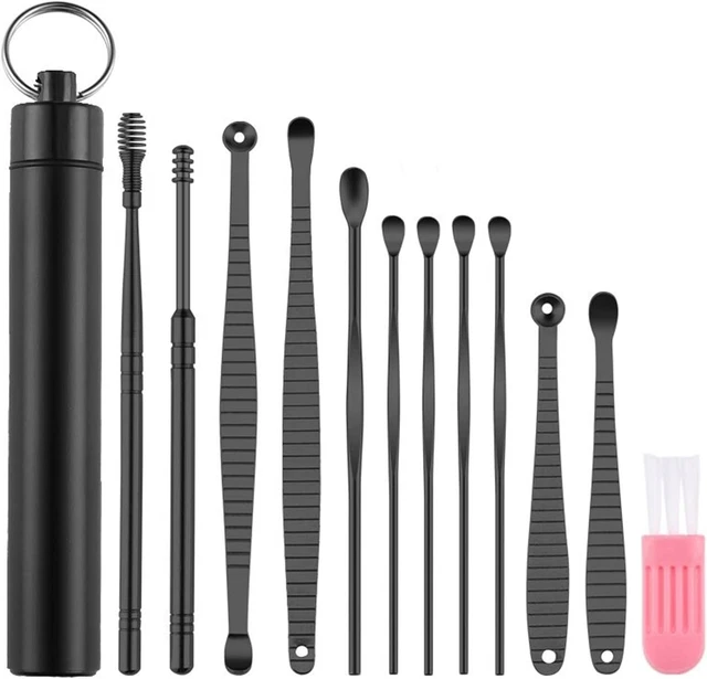 Strumenti Pulizia Orecchio Acciaio Inox Con Borsa Portatile Adulti Bambini 12 PZ