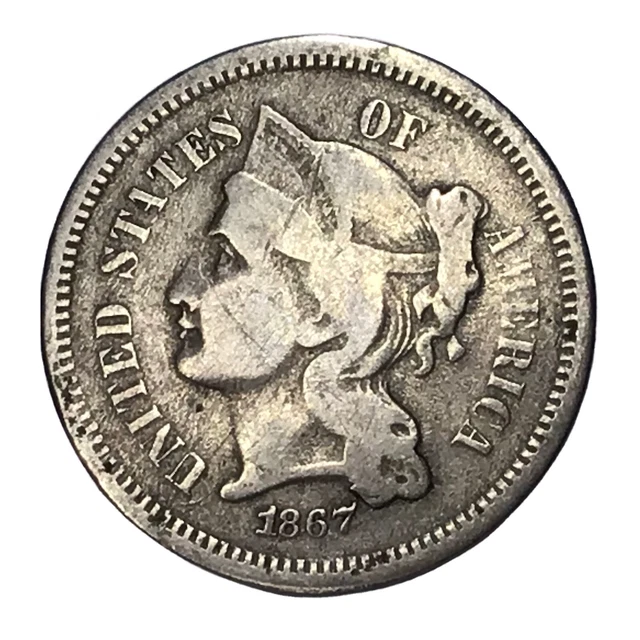 1867 3CN Three Cent Nickel VG Details #