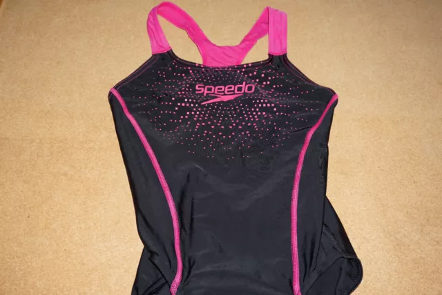 Girls Black Pink Speedo Racer Back Swimming Costume Size 30 / 8