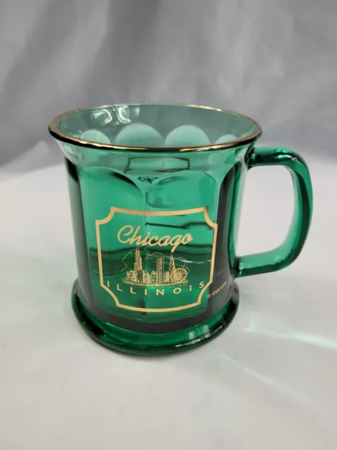 Vintage Culver Mug Chicago Illinois Teal Green Glass 22 Karat Gorgeous Color